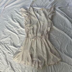 Altar'd State Elegant Cream Romper with Ruffle Sleeves and Tie Waist Sz S